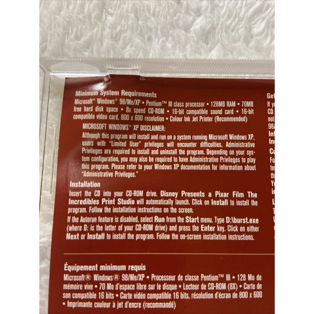 Disney Pixar's the Incredibles PC CD Rom Print Studio Game for Windows 98/Me/Xp